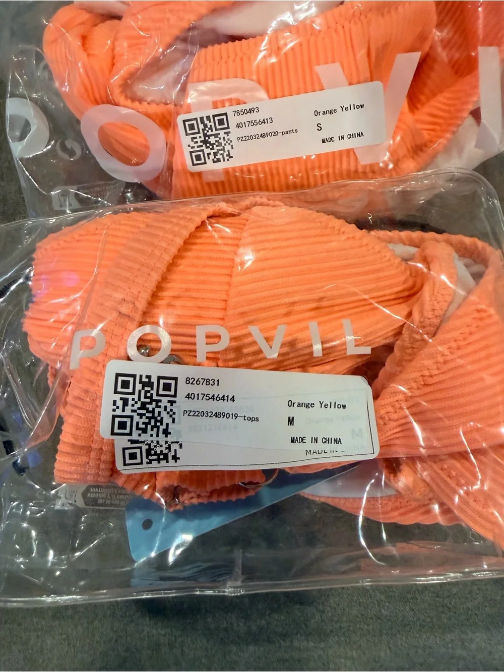 POPVIL Neon Orange Ribbed High-Waist Bikini Set